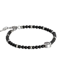 Bracelet with boules of obsidian black and yet