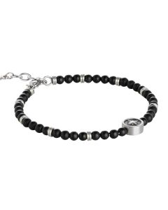 Bracelet with boules of obsidian black and Rosa dei Venti