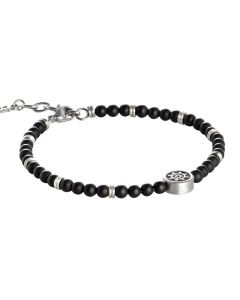 Bracelet with boules of obsidian black and tiller