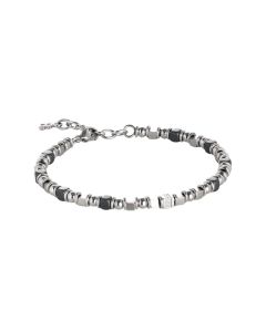 Steel Bracelet with small cubes of black hematite and zircons