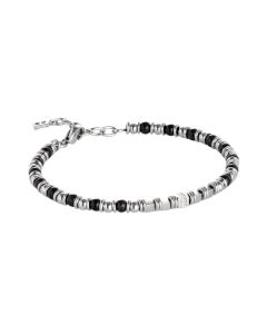 Steel Bracelet with balls of black hematite and zircons