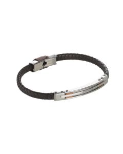 Bracelet in brown leather braided with steel inserts and decorations rosati