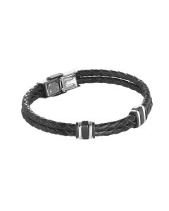 Bracelet in black leather braided steel and