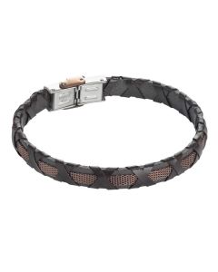 Bracelet brown leather, insert rosato and braided decoration