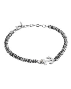 Soft Bracelet with anchor and black washers and rhodium-plated