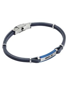 
Blue imitation leather bracelet with zircons