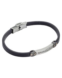 
Black leatherette bracelet and row of zircons