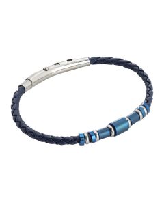 
Blue leatherette bracelet and blue pvd inserts