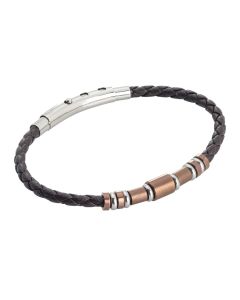 
Brown leatherette bracelet and pink pvd inserts