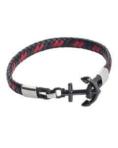 
Black and red leatherette bracelet with anchor