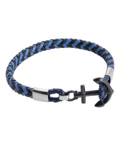 
Blue and black leatherette bracelet with anchor