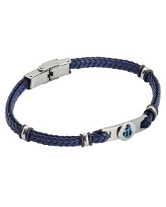 
Blue leatherette bracelet with blue pvd anchor
