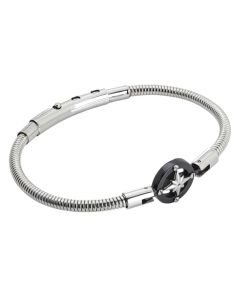 
Tubular steel bracelet with wind rose in black pvd