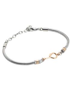 
Rhodium-plated tubular bracelet with pink hook
