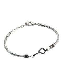 
Rhodium-plated tubular bracelet with black pvd hook