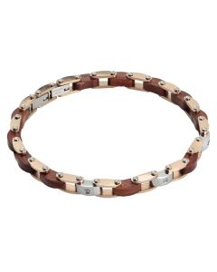 
Two-tone steel link bracelet, wood and zircons