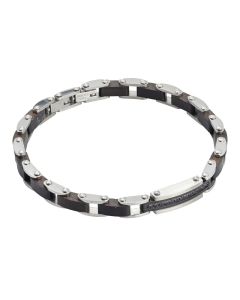
Steel bracelet with black wood links and black spinels