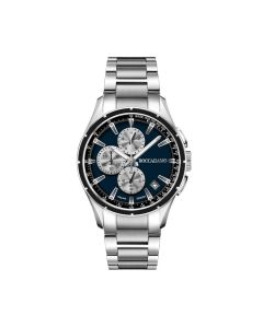 Chronograph in steel with blue dial and counters silver