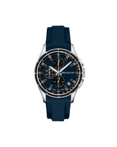 Chronograph in silicone navy with blue dial, counters black and tongue in steel