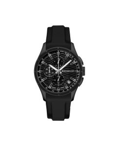 Chronograph in silicone black with a quadrant and counters black and tongue in steel
