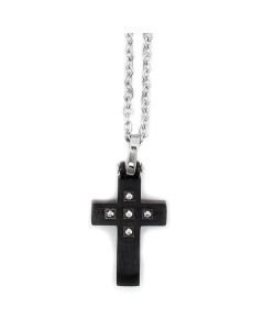 Necklace in steel with crucifix and zircons