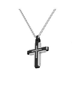 Necklace in steel with a crucifix zircons and PVD Black