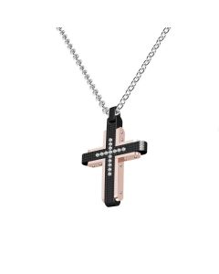 Necklace in steel with crucifix Rosato, zircons and PVD Black