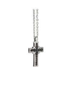 Necklace with crucifix decorated with black cubic zirconia