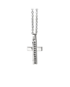 Necklace with crucifix and central profile in black cubic zirconia