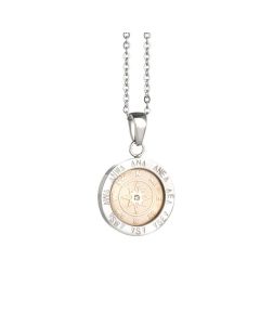 Necklace in steel pendant with gold plated pink and Rosa dei Venti