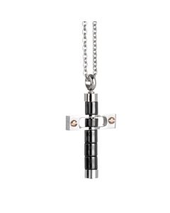 Necklace in steel with crucifix in PVD black and pink