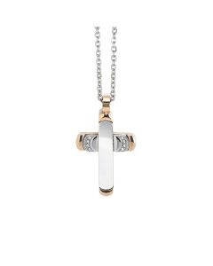 Necklace with cross pendant bicolor and zircons