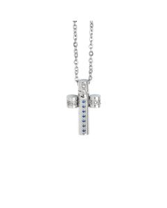 Necklace with crucifix and white zircons and blue