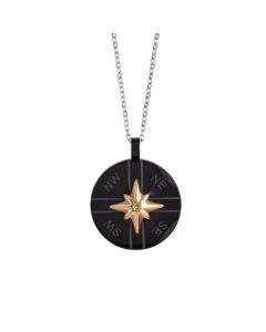 
Steel necklace with black and wind rose pvd element