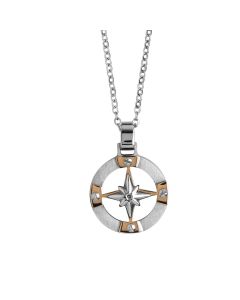 
Steel necklace with wind rose and zircons