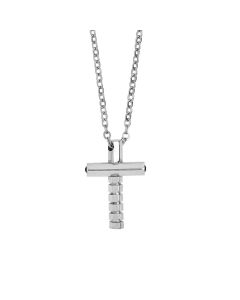 
Steel necklace with rhodium-plated crucifix