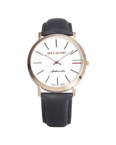Clock with leather strap, white dial, ring rosy and tricolor