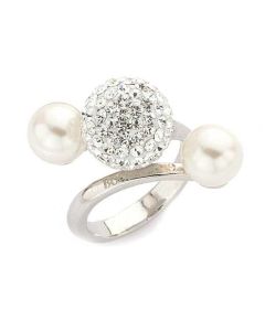 Silver ring with pearls and rhinestones