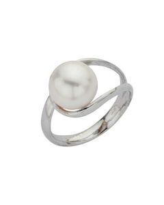 Ring with a pearl white Swarovski wrapped in double soul of silver