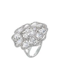 Ring with a floral decoration of white zircons