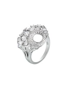 Ring with decorum to corolla and white zircons