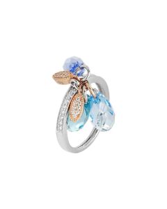 Silver ring with sprigs of Swarovski from shades of blue and zircons