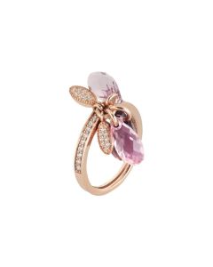 Silver Ring Gold plated pink with sprigs of Swarovski from shades of lilac and zircons