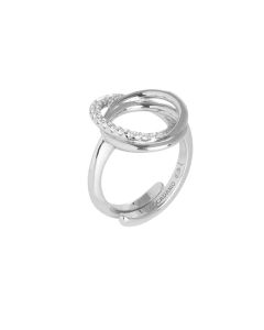 Ring in rhodium silver with decoration of smooth circles and zircons