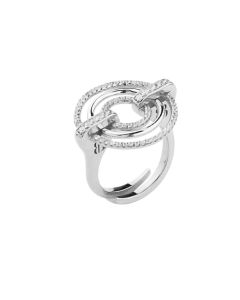 Ring in rhodium silver with concentric circles and zircons