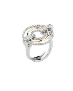 Silver ring with zircons and rose gold-plated circles