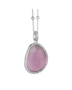 Necklace with faceted crystal color pink quartz