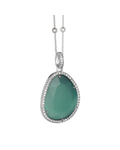 Necklace with faceted crystal green mint