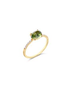 anello in oro giallo 18 kt diamanti e tormalina verde