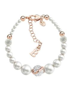 Bracelet in silver plated pink gold with pearls and rhinestones